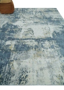 8x10 Ivory, Teal and Beige Modern Abstract Hand Loomed Blended wool and Art silk Area Rug