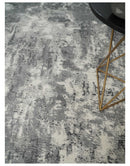 8x10 Modern Abstract Blended wool and Art silk Ivory, Silver and Charcoal Hand Loomed Area Rug