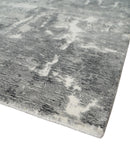 8x10 Modern Abstract Blended wool and Art silk Ivory, Silver and Charcoal Hand Loomed Area Rug