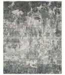 8x10 Modern Abstract Blended wool and Art silk Ivory, Silver and Charcoal Hand Loomed Area Rug