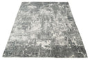 8x10 Modern Abstract Blended wool and Art silk Ivory, Silver and Charcoal Hand Loomed Area Rug