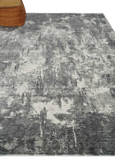 8x10 Modern Abstract Blended wool and Art silk Ivory, Silver and Charcoal Hand Loomed Area Rug