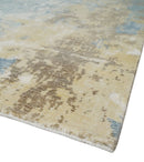 8x10 Modern Abstract Blended wool and Art silk Ivory, Teal and Beige Hand Loomed Area Rug