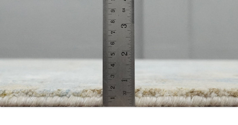 8x10 Modern Abstract Blended wool and Art silk Ivory, Teal and Beige Hand Loomed Area Rug