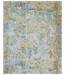 8x10 Modern Abstract Blended wool and Art silk Ivory, Teal and Beige Hand Loomed Area Rug