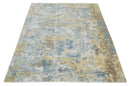 8x10 Modern Abstract Blended wool and Art silk Ivory, Teal and Beige Hand Loomed Area Rug