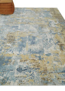 8x10 Modern Abstract Blended wool and Art silk Ivory, Teal and Beige Hand Loomed Area Rug