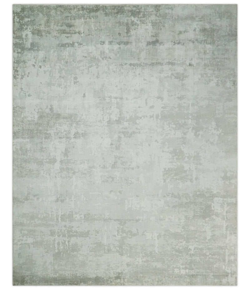 7.11x9.7 Modern Abstract Ivory and Camel Contemporary Wool Area Rug