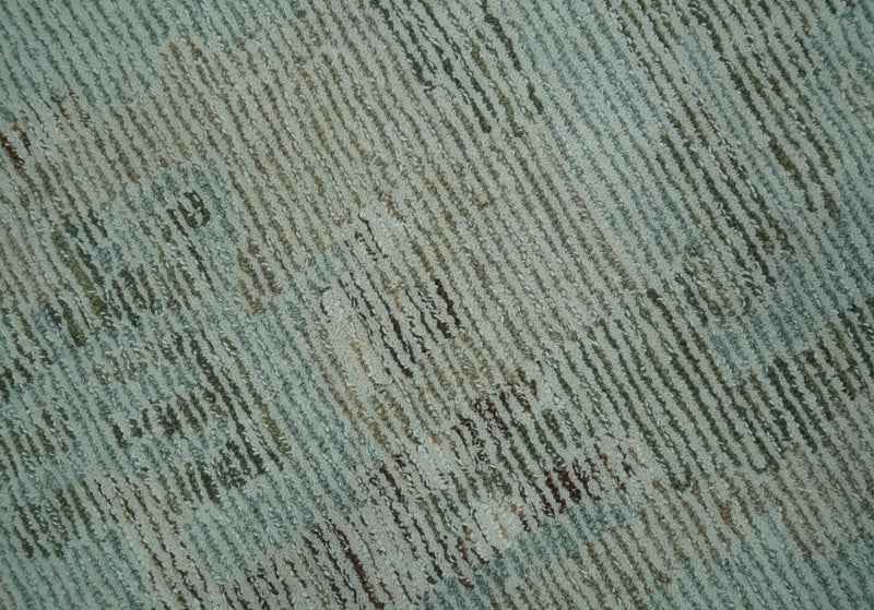 8x10 Modern Abstract Teal, Olive and Ivory Hand Tufted wool area rug