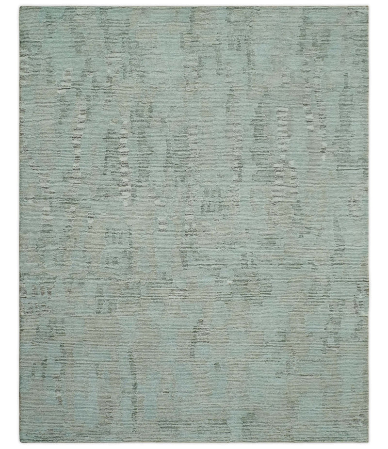 8x10 Modern Abstract Teal, Olive and Ivory Hand Tufted wool area rug