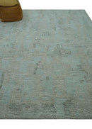 8x10 Modern Abstract Teal, Olive and Ivory Hand Tufted wool area rug