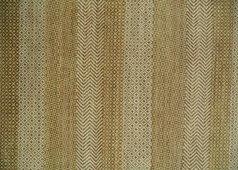 8x10 Modern Geometric Trellis Scandinavian Hand Knotted Beige, Camel and Ivory Wool Area Rug