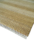 8x10 Modern Geometric Trellis Scandinavian Hand Knotted Beige, Camel and Ivory Wool Area Rug