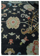 8x10 Modern Hand Knotted Black and Multicolor Traditional Oushak Wool Area Rug