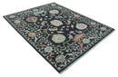 8x10 Modern Hand Knotted Black and Multicolor Traditional Oushak Wool Area Rug