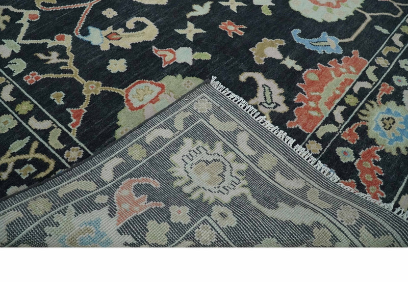 8x10 Modern Hand Knotted Black and Multicolor Traditional Oushak Wool Area Rug