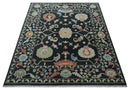 8x10 Modern Hand Knotted Black and Multicolor Traditional Oushak Wool Area Rug