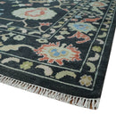 8x10 Modern Hand Knotted Black and Multicolor Traditional Oushak Wool Area Rug