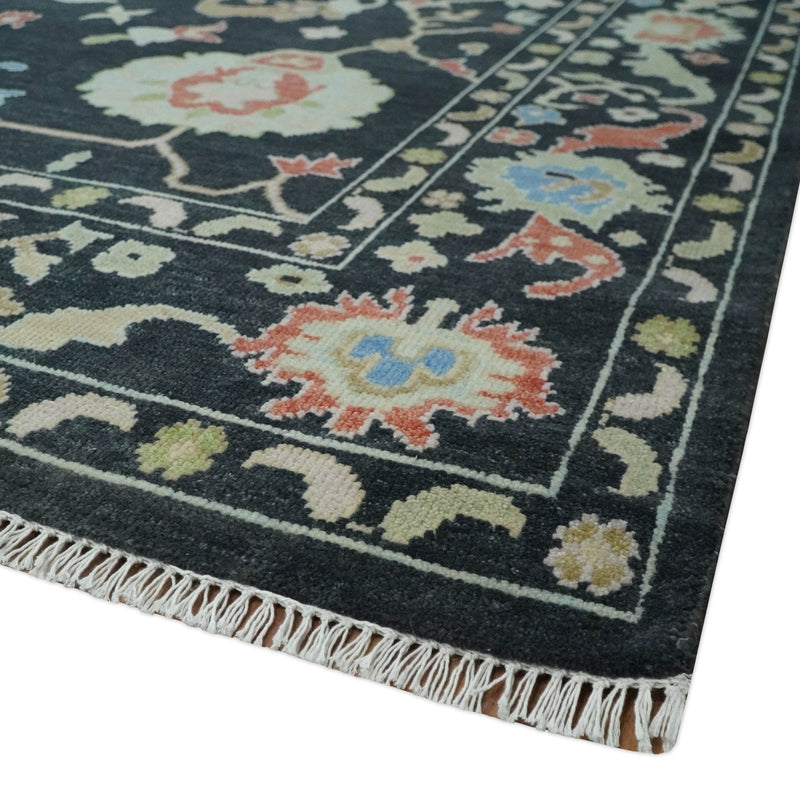 8x10 Modern Hand Knotted Black and Multicolor Traditional Oushak Wool Area Rug