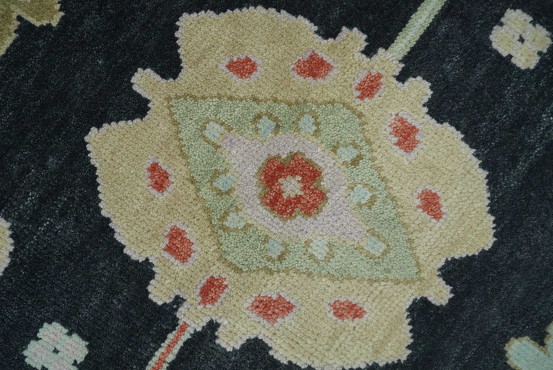 8x10 Modern Hand Knotted Black and Multicolor Traditional Oushak Wool Area Rug