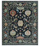 8x10 Modern Hand Knotted Black and Multicolor Traditional Oushak Wool Area Rug