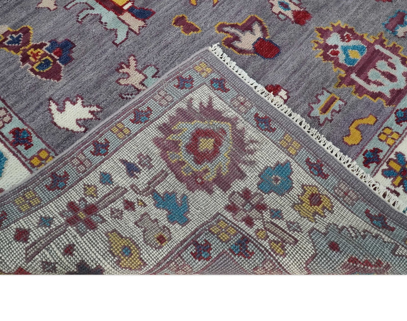 8x10 Modern Oushak Hand Knotted Persian Purple and Ivory Colorful Wool Area Rug | TRDCP841810