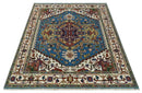 8x10 Olive, Blue and Ivory Heriz Serapi Hand knotted Traditional wool Area Rug