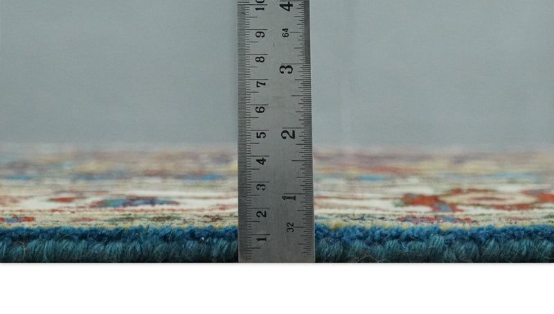 8x10 Olive, Blue and Ivory Heriz Serapi Hand knotted Traditional wool Area Rug