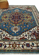 8x10 Olive, Blue and Ivory Heriz Serapi Hand knotted Traditional wool Area Rug