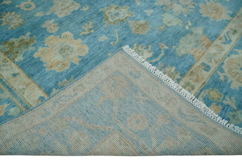 8x10 Oushak Hand Knotted Blue and Beige Traditional Wool Rug