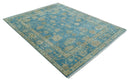 8x10 Oushak Hand Knotted Blue and Beige Traditional Wool Rug