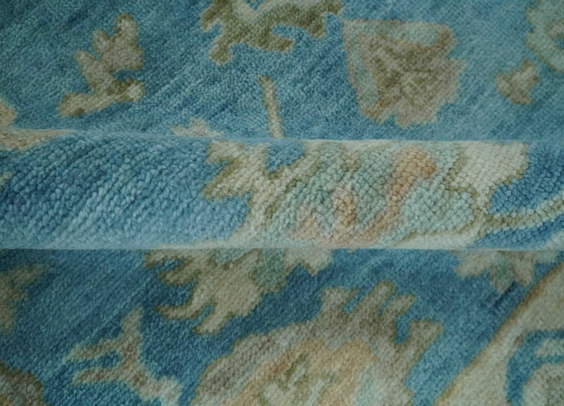 8x10 Oushak Hand Knotted Blue and Beige Traditional Wool Rug