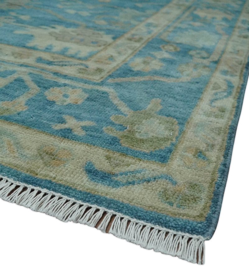 8x10 Oushak Hand Knotted Blue and Beige Traditional Wool Rug