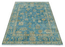 8x10 Oushak Hand Knotted Blue and Beige Traditional Wool Rug