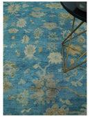 8x10 Oushak Hand Knotted Blue and Beige Traditional Wool Rug