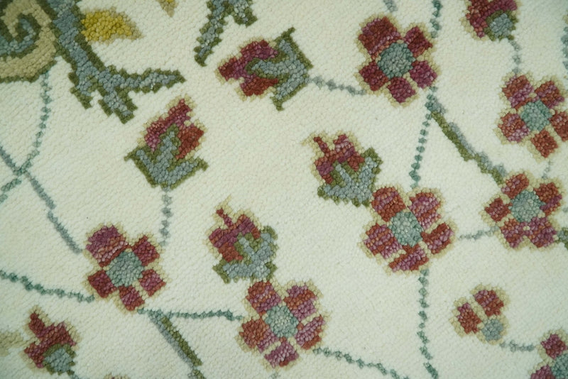 8x10 Peacock Garden Ivory and Green Bird Hand Knotted Wool Area Rug