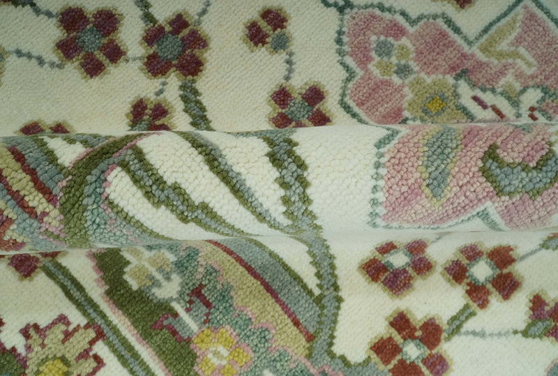 8x10 Peacock Garden Ivory and Green Bird Hand Knotted Wool Area Rug