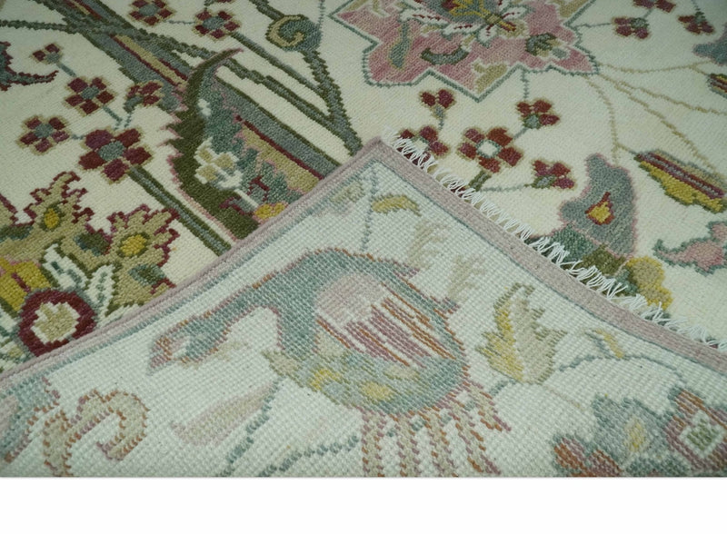 8x10 Peacock Garden Ivory and Green Bird Hand Knotted Wool Area Rug