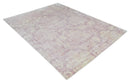 8x10 Pink and Beige Hand Loomed Damask Design Bamboo Silk Area Rug by The Rug Decor