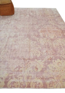8x10 Pink and Beige Hand Loomed Damask Design Bamboo Silk Area Rug by The Rug Decor