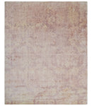 8x10 Pink and Beige Hand Loomed Damask Design Bamboo Silk Area Rug by The Rug Decor