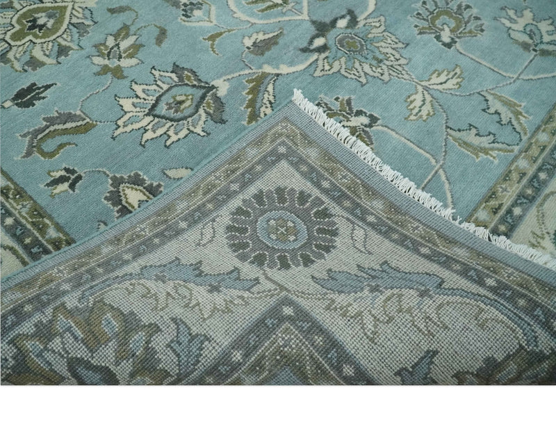 8x10 Premium Blue, Ivory and Green Traditional Floral Hand knotted wool Area Rug