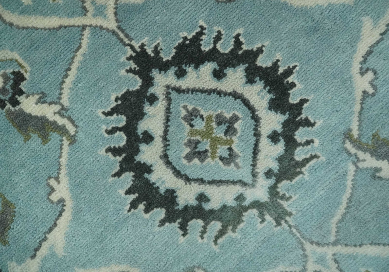8x10 Premium Blue, Ivory and Green Traditional Floral Hand knotted wool Area Rug