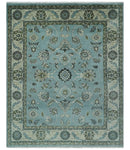 8x10 Premium Blue, Ivory and Green Traditional Floral Hand knotted wool Area Rug