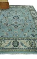 8x10 Premium Blue, Ivory and Green Traditional Floral Hand knotted wool Area Rug