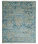 8x10 Premium Hand knotted Blue and Beige Traditional wool and Silk Area Rug by The Rug Decor