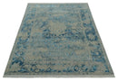 8x10 Premium Hand knotted Blue and Beige Traditional wool and Silk Area Rug by The Rug Decor