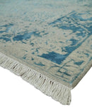8x10 Premium Hand knotted Blue and Beige Traditional wool and Silk Area Rug by The Rug Decor