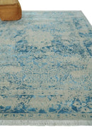 8x10 Premium Hand knotted Blue and Beige Traditional wool and Silk Area Rug by The Rug Decor