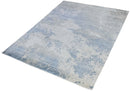 Viscose Area Rug 8x10 - Modern Abstract Blue and Ivory Hand Loom Design